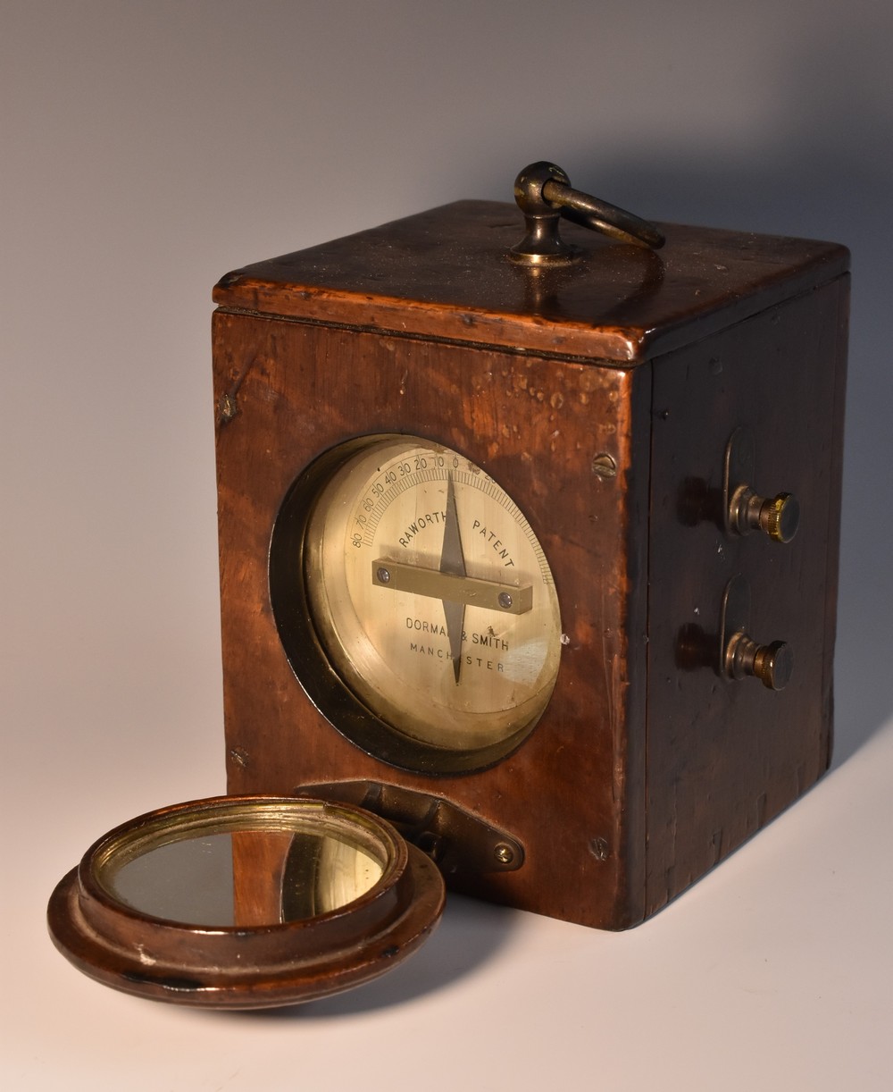 A 19th century mahogany lineman's galvanometer, 6.5cm circular register ...