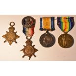 Medals, WW1, group of three, 1914 - 15 Star, Defence and War Medals, named to 6-1852 Pte. F.W.