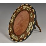 A 19th century Milanese hardwood and ivory marquetry oval picture frame,