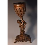 A 19th century French brown patinated bronze figural jardiniere or spill vase,