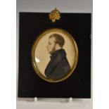 English School (19th century), a portrait miniature, of a gentleman, in profile, watercolour, oval,