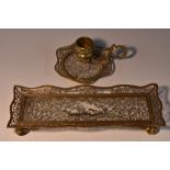 A 19th century French Palais Royale type gilt and silvered metal pen tray,