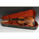 A late 19th century German violin, 37cm two piece back, 58.