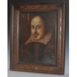 After Martin Droeshout, Portrait of William Shakespeare, lithograph print laid on panel,