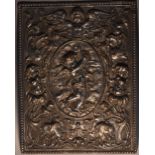 A 19th century electrotype rectangular panel, in relief with scantily clad putti centred by Cupid,