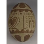 A 19th century Colonial Australian carved emu egg,