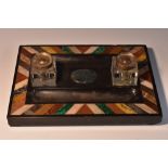 A 19th century Ashford type marble rectangular inkstand, inlaid with a border of Sienna marble,