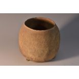 A Chinese ovoid earthenware vessel, moulded in low relief with a textured field,