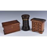 A 19th century mahogany novelty money box, as a miniature chest of drawers,
