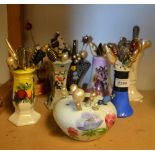 Lady's Accessories - a quantity of hat pins and ceramic hat pin stands