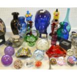 Decorative Glass - a Murano glass Clown, another; various paperweights, bubble inclusions; baskets,