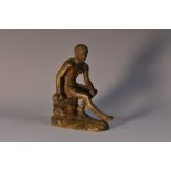 Grand Tour School, a verdigris patinated cabinet bronze, Seated Hermes,