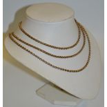 A 9ct gold chain link muff chain, 150cm long,