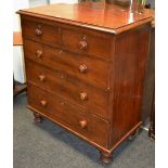 An early Victorian mahogany chest of drawers, two short over three long drawers, turned handles,