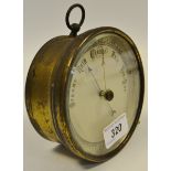 A Victorian lacquered brass aneroid barometer, c.