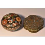 A 19th century Chinese cloisonné enamel quatrefoil box and cover,