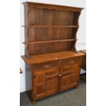 A North Country Oak kitchen dresser, large hinges,