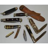 Pocket Knives - various horn hafted pocket knives, another hafted,