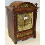 A late Victorian / early 20th century oak mantel clock, Marsh and Co Birmingham, brass dial ,