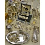 Silver Plated Ware - a silver plated swing handle cake basket; a specimen vase; a sugar sifter;