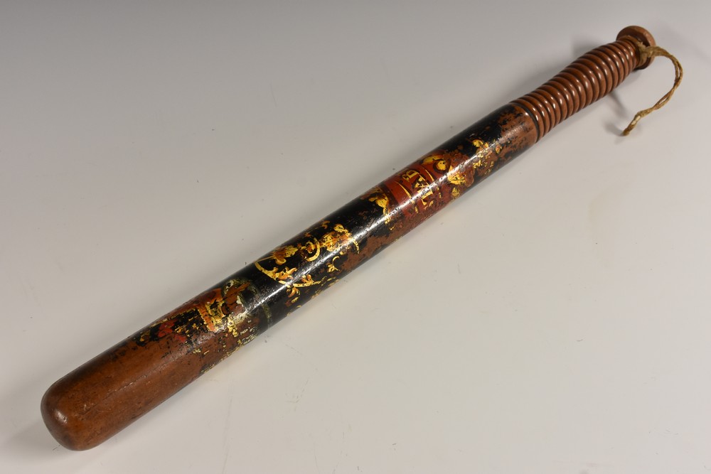 A Victorian turned and painted mahogany truncheon,