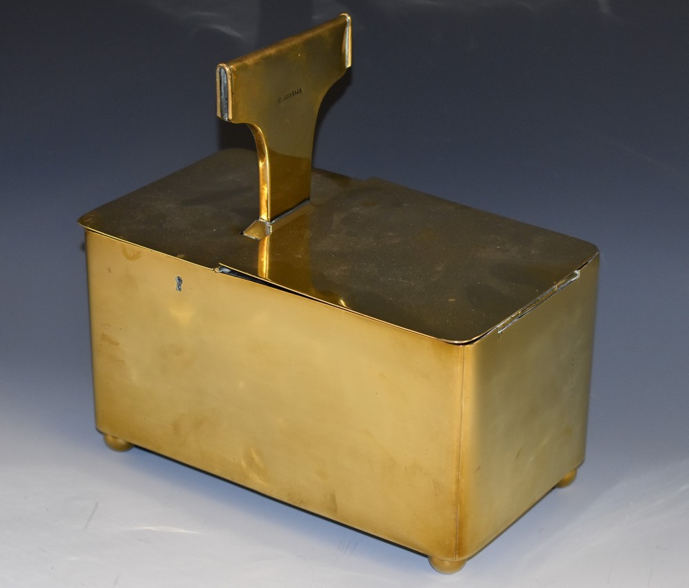 A 19th century Rich's patent type coin operated honour tobacco box, hinged covers, ball feet,