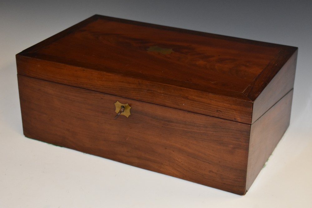 An early Victorian rosewood crossbanded mahogany rectangular writing box,