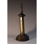 A post-Regency dark patinated bronze desk thermometer, acanthus finial,