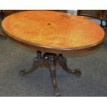 A 19th century burr walnut breakfast table,