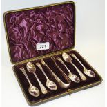 A cased set of six silver teaspoons and sugar tongs,