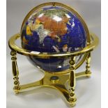 A semi precious stone and abalone terrestrial globe,