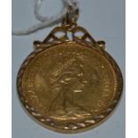 A sovereign, 1974, mounted 9ct gold mount, 9.