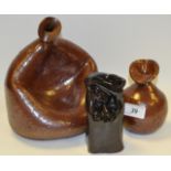 Art Pottery - a brown salt glazed vase, of irregular form, 22cm high; another, 12.