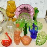 Glassware - pink liqueur decanter and glasses; an oversized goblet; another;