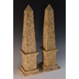 A pair of large Grand Tour type marble obelisks, stepped square bases, 49.