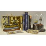 Memorabilia - a contemporary resin diorama of Nelson and HMS Victory under a glass dome;