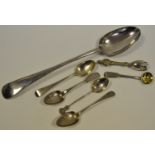 Flatware - an EPNS Old English pattern serving spoon; four silver teaspoons;