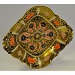 A Royal Crown Derby 1128 pattern quatrefoil dish, pierced acorn handles, 21cm wide,