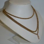 A 9ct gold chain link muff chain, 150cm long,