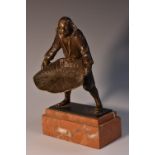 French School (19th/early 20th century), a dark patinated bronze, of a fisherman, he stands,