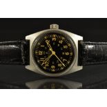 Watches - a Mechanical military type wristwatch, black dial, Arabic numerals, centre seconds,