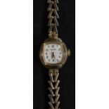 Rotary - a lady's 9ct gold bracelet watch, cream cushion dial, Roman numerals, minute track,