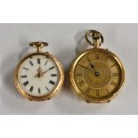 Watches - A 19th century French 18ct gold lady's fob watch, gilt dial, bold Roman numerals,