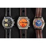 Watches - a vintage Seiko 5 Sports Speed-Time 6139-8020 chronograph wristwatch, orange dial,
