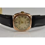 Ebolux - a vintage 1940s 9ct gold cased wristwatch, textured dial, raised Roman numerals,