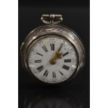 An 18th century George III silver pair cased pocketwatch, J Miller London, white enamel dial,