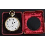 A large Goliath oversized desk/pocket watch, white enamel dial, Arabic numerals, minute track,