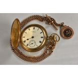 A Waltham gold plated Hunter pocket watch, white dial, Roamn numerals, minute track,