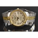 Tissot - a PR100 wristwatch, textured dial, raised gilt Roman numerals, minute track,