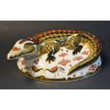 A Royal Crown Derby paperweight, Crocodile, gold signature edition, gold stopper, printed mark,